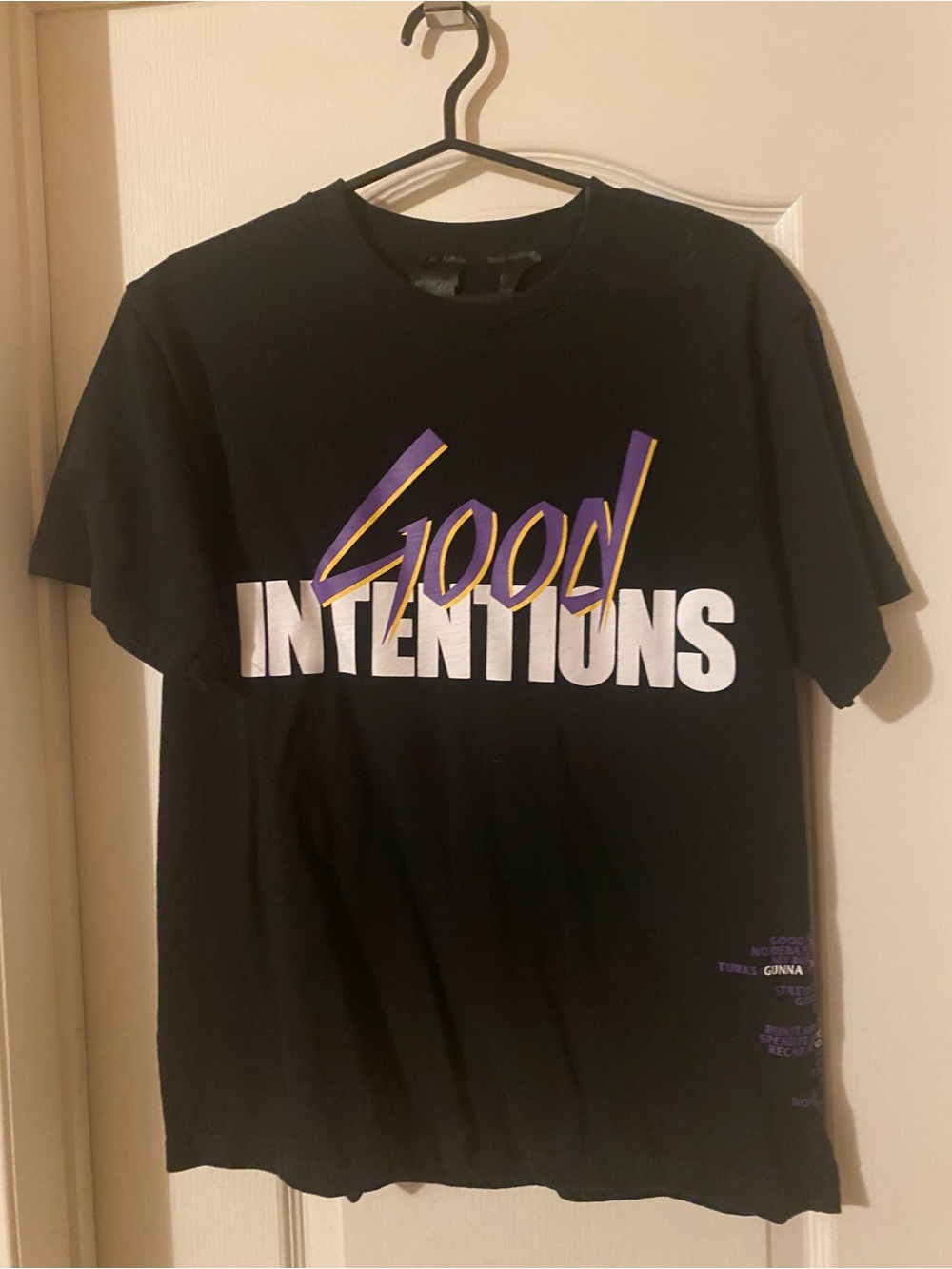 VLONE Black 'Good Intentions' Graphic Tee with Purple and Yellow Accents